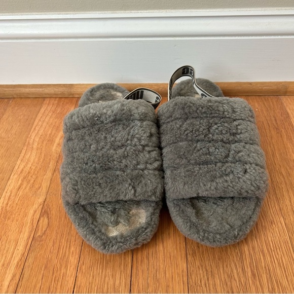 Ugg Women’s Fluff Yeah Grey Slide On Back Strap Open Toe Slippers Size 8 - Picture 2 of 6